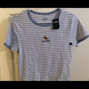 White and blue striped sunflower baby tee top